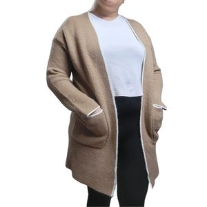 Dress Forum Tan and White Open Cardigan with Pockets | Size M/L